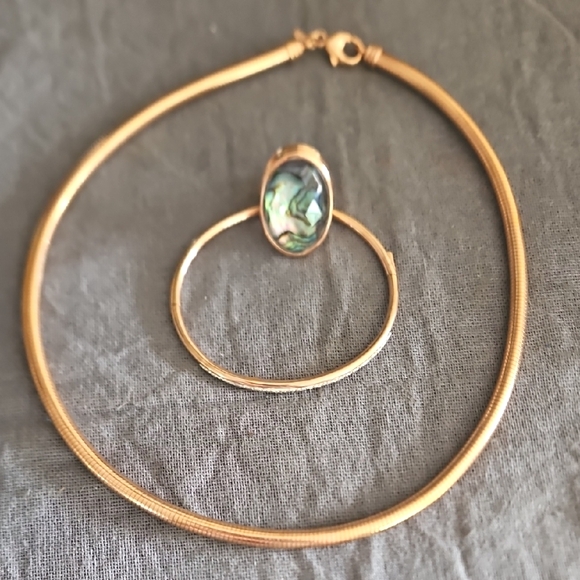 Milor Jewelry - Milor Italy Jewelry Lot Abalone Ring, Bangle W Cz, Slide Necklace Bronze EUC